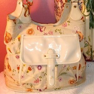 LIZ CLAIBORNE FLORAL COLORFUL CREAM-C DOUBLE-SIDED SHOULDER HANDBAG